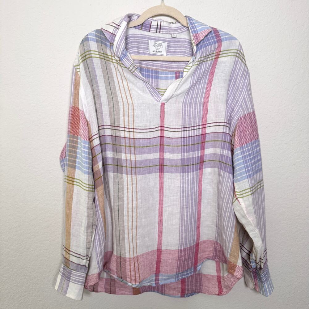 Baird McNutt Murano Womens 100% Linen Popover Blouse Top Size L Summer Stripes